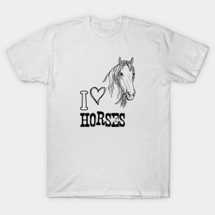 I Love Horses. Horse illustration with Text T-Shirt